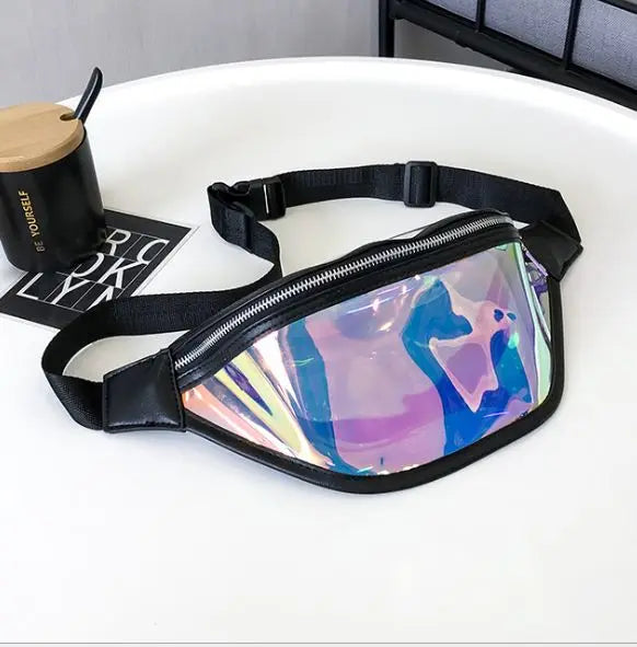 Women PVC Laser Hologram Waist Pack Fanny Pack Zipper Reflective Belt Bag