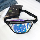Women PVC Laser Hologram Waist Pack Fanny Pack Zipper Reflective Belt Bag