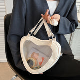Women PVC Shoulder Bag Love Heart Shaped Tote Purse Handbag for Traveling