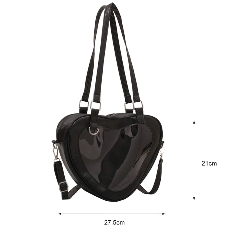 Women PVC Shoulder Bag Love Heart Shaped Tote Purse Handbag for Traveling