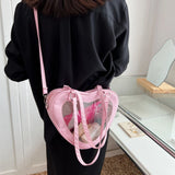 Women PVC Shoulder Bag Love Heart Shaped Tote Purse Handbag for Traveling