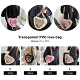 Women PVC Shoulder Bag Love Heart Shaped Girls Daily Travel Handbag Tote Purse