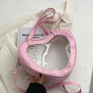 Women PVC Shoulder Bag Love Heart Shaped Tote Purse Handbag for Traveling