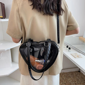 Women PVC Shoulder Bag Love Heart Shaped Handbag Totes Purse