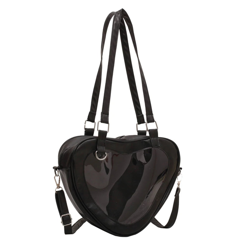 Women PVC Shoulder Bag Love Heart Shaped Handbag Totes Purse