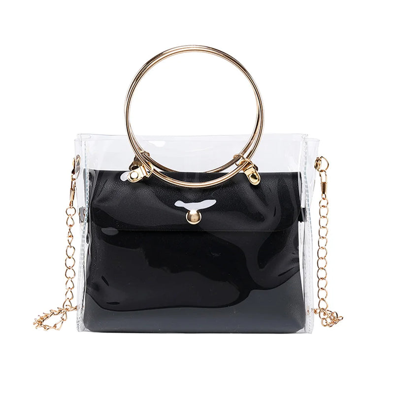 Women PVC Transparent Square Bag Clear Satchel Crossbody Chain Small Jelly R