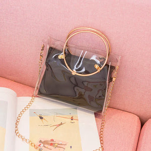 Women PVC Transparent Square Bag Clear Satchel Crossbody Chain Small Jelly R