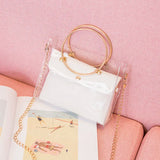 Women PVC Transparent Square Bag Clear Satchel Crossbody Chain Small Jelly R