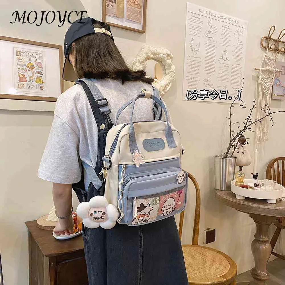 Women Preppy Style Patchwork Backpack Nylon Large Capacity Handbags