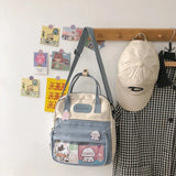 Women Patchwork Hit Preppy Style Backpack Ladies Nylon Large Capacity Handbags