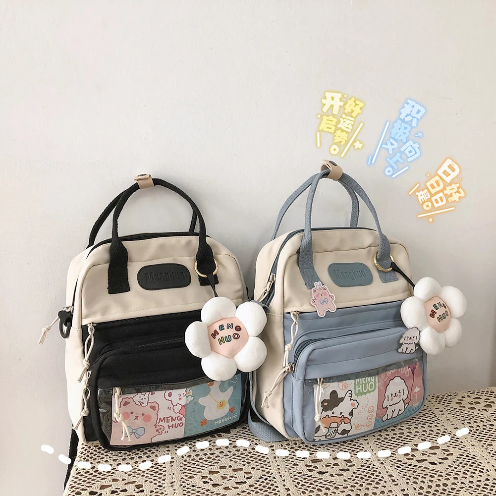 Women Patchwork Hit Preppy Style Backpack Ladies Nylon Large Capacity Handbags