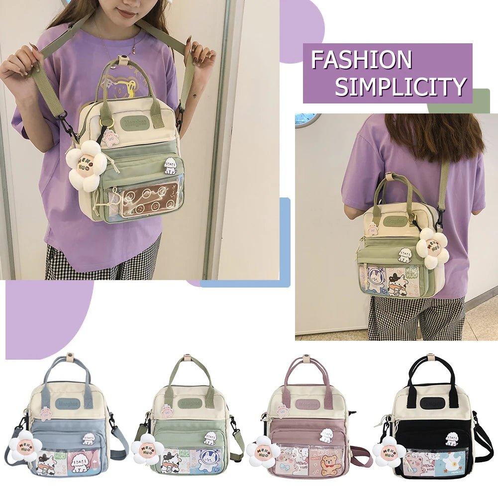 Women Patchwork Hit Preppy Style Backpack Ladies Nylon Large Capacity Handbags