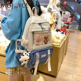 Women Patchwork Knapsack Contrast Backpacks Cartoon Pattern Bags