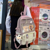 Women Patchwork Knapsack Contrast Backpacks Cartoon Pattern Bags