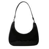 Women Patent Leather Crescent Handbag Small Zipper Armpit Bag