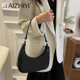 Women Patent Leather Crescent Handbag Small Zipper Armpit Bag