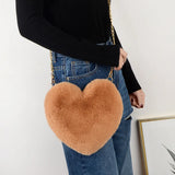 Women Peach Heart Bag Faux Rabbit Fur Heart-Shaped Love Bag