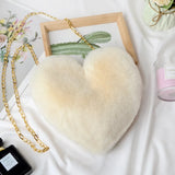 Women Peach Heart Bag Faux Rabbit Fur Heart-Shaped Love Bag