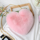 Women Peach Heart Bag Faux Rabbit Fur Heart-Shaped Love Bag
