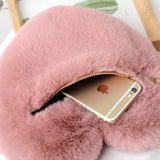 Women Peach Heart Bag Faux Rabbit Fur Heart-Shaped Love Bag