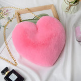 Women Peach Heart Bag Faux Rabbit Fur Heart-Shaped Love Bag