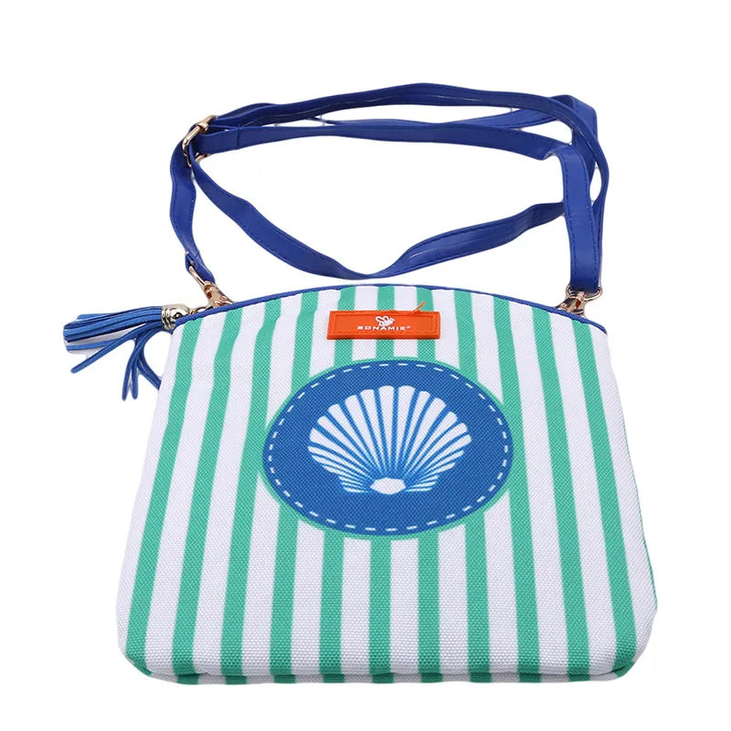 Mermaid Shell Crossbody Bag Stripe Tassel Beach Bag