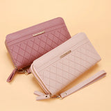 Women Pink Double Zipper Wallet PU Leather Large Capacity Wallets