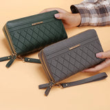 Women Pink Double Zipper Wallet PU Leather Large Capacity Wallets
