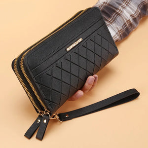 Women Pink Double Zipper Wallet PU Leather Large Capacity Wallets