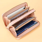 Women Pink Double Zipper Wallet PU Leather Large Capacity Wallets