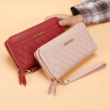 Women Pink Double Zipper Wallet PU Leather Large Capacity Wallets
