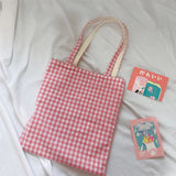 Plaid Canvas Shoulder Bag Large Eco-Friendly Tote Bags Women Gift