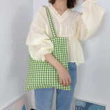Plaid Canvas Shoulder Bag Large Eco-Friendly Tote Bags Women Gift