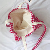 Plaid Canvas Shoulder Bag Large Eco-Friendly Tote Bags Women Gift