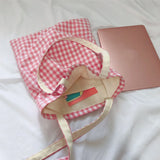 Plaid Canvas Shoulder Bag Large Eco-Friendly Tote Bags Women Gift