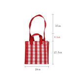 Women Plaid Canvas Tote Bag Retro Girls Large Carrying Lunch Box Shoulder Shoppi