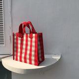 Women Plaid Canvas Tote Bag Retro Girls Large Carrying Lunch Box Shoulder Shoppi