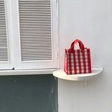 Women Plaid Canvas Tote Bag Retro Girls Large Carrying Lunch Box Shoulder Shoppi