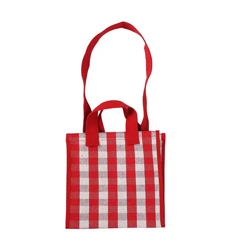 Women Plaid Canvas Tote Bag Retro Girls Large Carrying Lunch Box Shoulder Shoppi