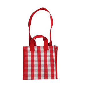 Women Plaid Canvas Tote Bag Retro Girls Large Carrying Lunch Box Shoulder Shoppi