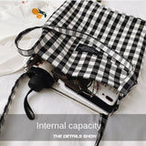 Women Plaid Canvas Tote Shoulder Bag Large Capacity Eco-Friendly Shopping Bag