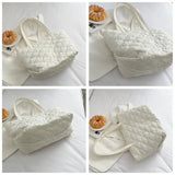Women Plaid Quilted Tote Bag Large Capacity Lightweight Handbag