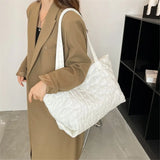 Women Plaid Quilted Tote Bag Large Capacity Lightweight Handbag