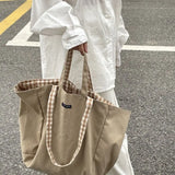 Plaid Shopping Bags Shoulder Tote Student Canvas Bag