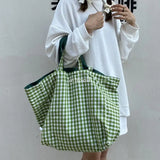Plaid Shopping Bags Shoulder Tote Student Canvas Bag