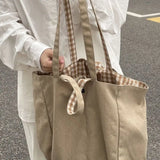 Plaid Shopping Bags Shoulder Tote Student Canvas Bag