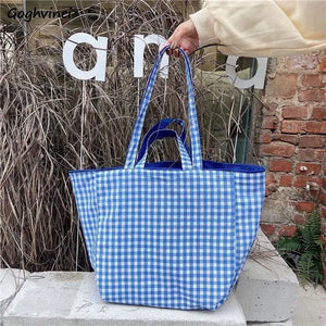 Plaid Shopping Bags Shoulder Tote Student Canvas Bag