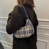 Women Plaid Shoulder Bags Vintage Underarm Canvas Bag Ladies Zipper Handbags