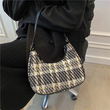 Women Plaid Shoulder Bags Vintage Underarm Canvas Bag Ladies Zipper Handbags