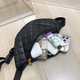 Women Plaid Waist Bag Female PU Leather Belt Bags Shoulder Crossbody Chest Bag L